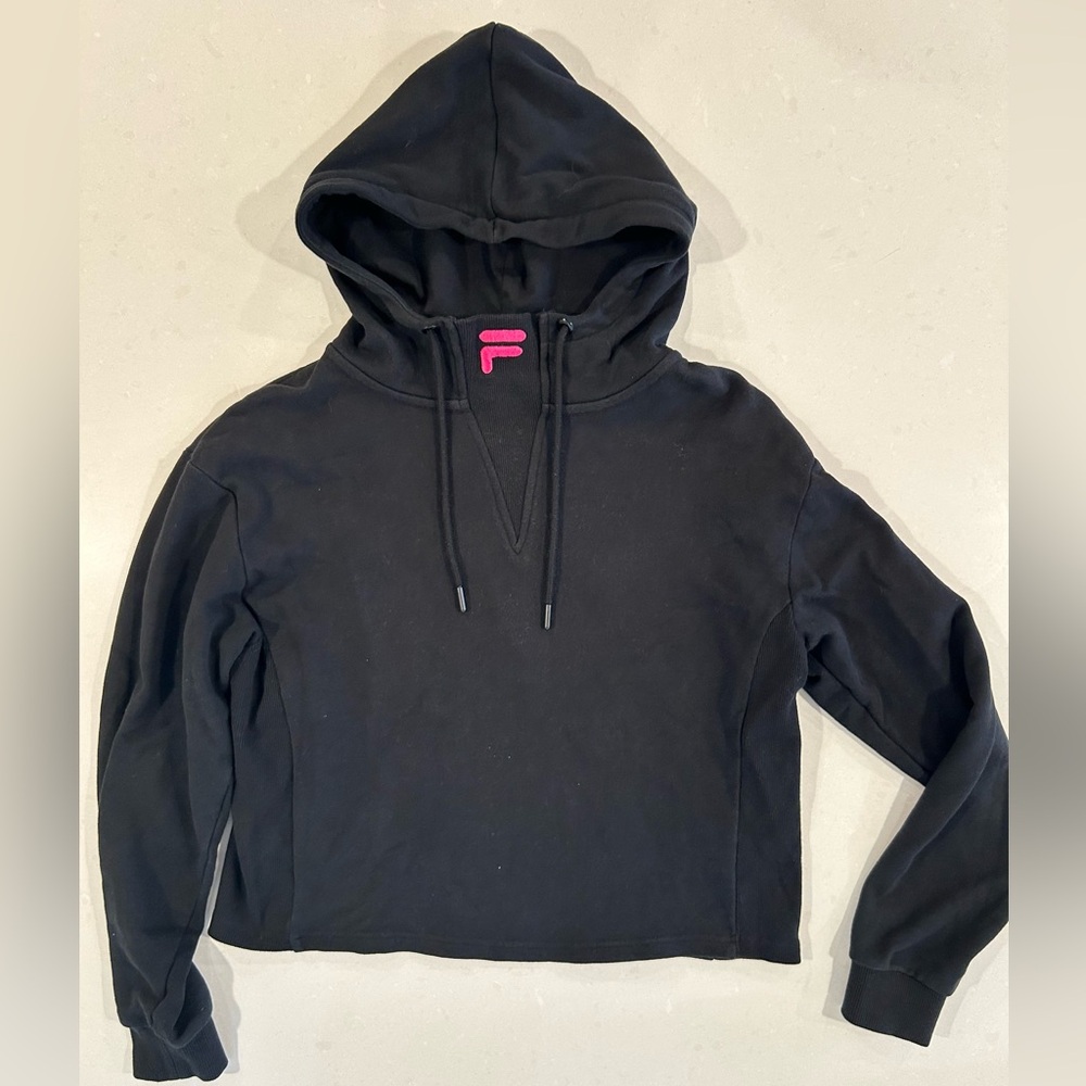 FILA Black Cropped Hoodie with Cuffed Sleeves